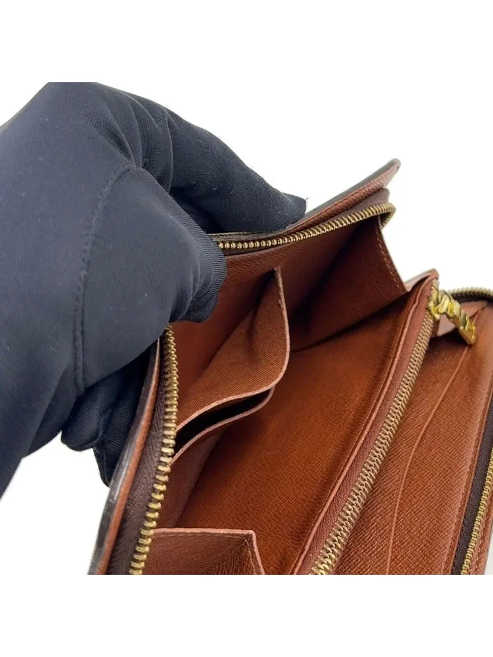 Louis Vuitton Porto Monnaie Zip Monogram Leather Brown Round Zippy Wallet Gold